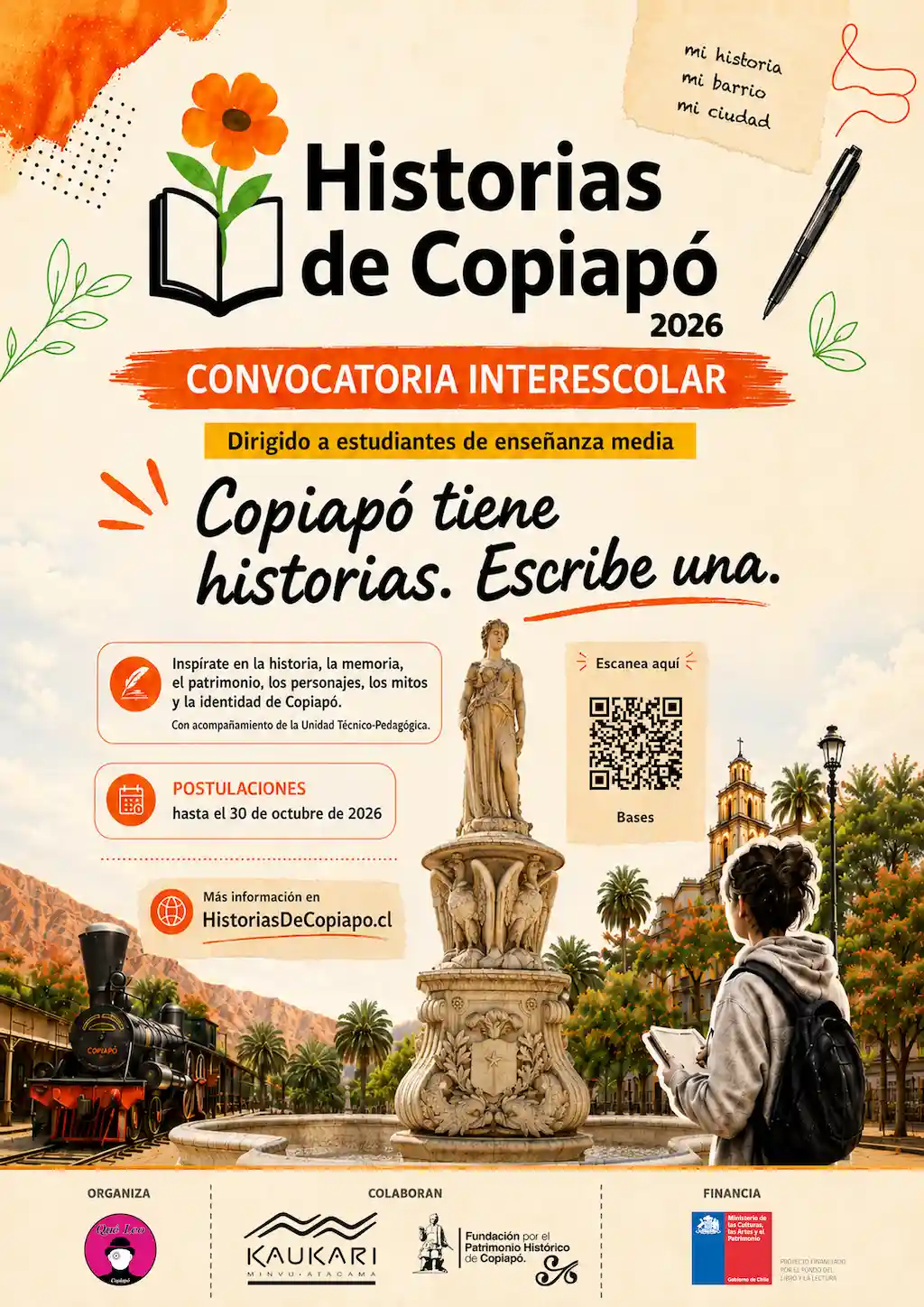 Afiche de la convocatoria Historias de Copiapó 2026: relatos, participación y premiación